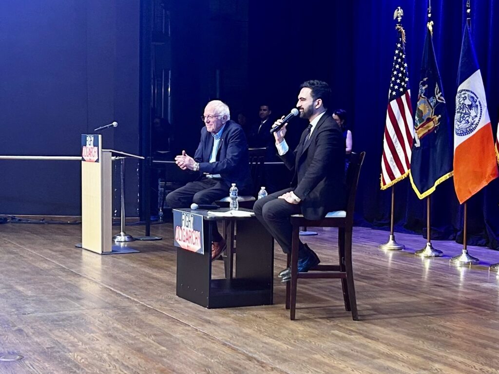 Mamdani energizes supporters with bernie sanders at oligarchy fight tour