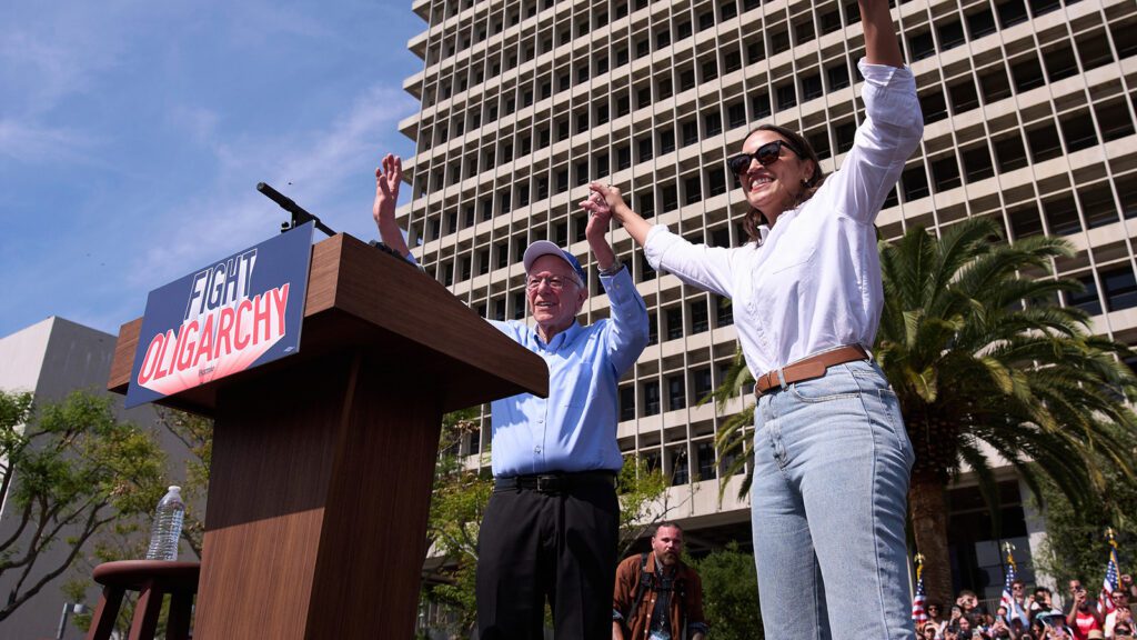 Rallying against oligarchy: bernie sanders and alexandria ocasio cortez in la